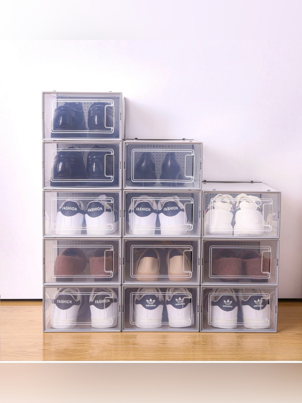12 pz shoe storage Stackable Entryway Box
Set of 12, Plastic, Gray
